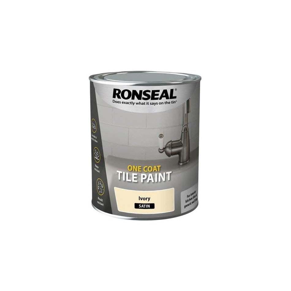 Ronseal One Coat Tile Paint Ivory Satin 750ml
