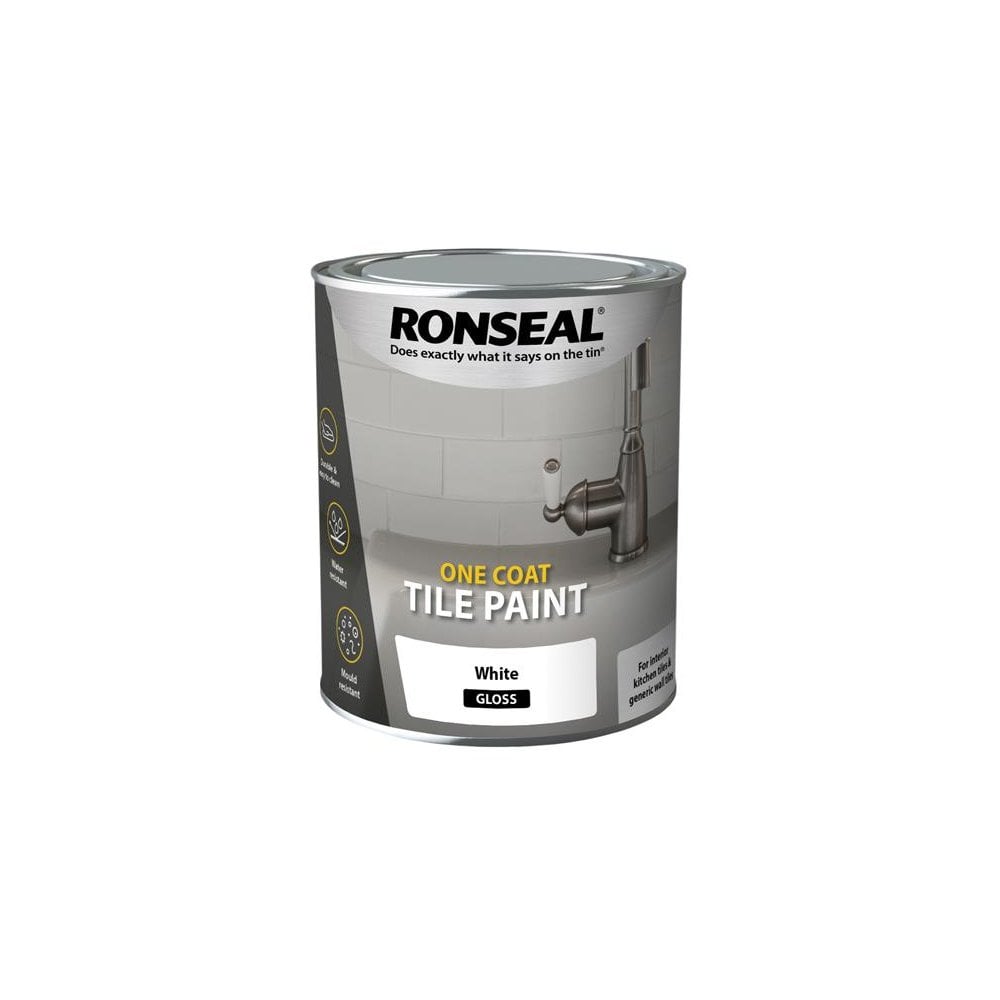 Ronseal One Coat Tile Paint White Gloss 750ml