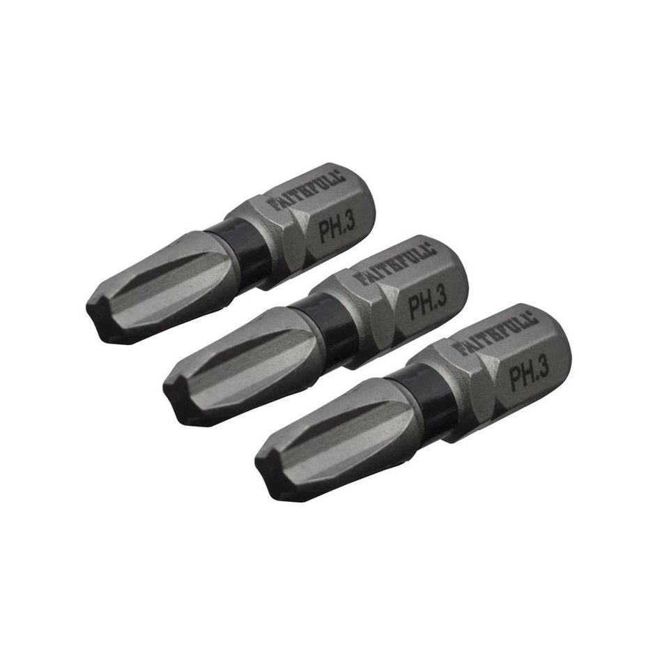 Faithfull Philips Impact Screwdriver Bits PH3 x 25mm (Pack 3)