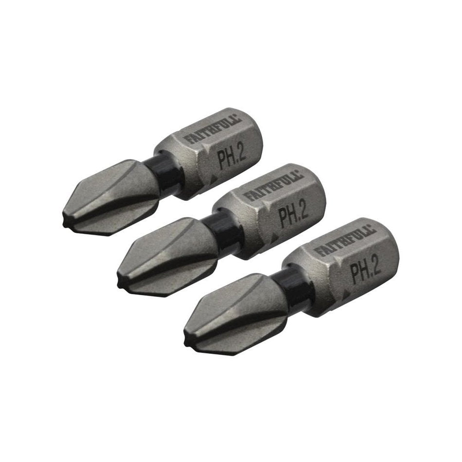 Faithfull Phillips Impact Screwdriver Bits PH2 x 25mm (Pack 3)