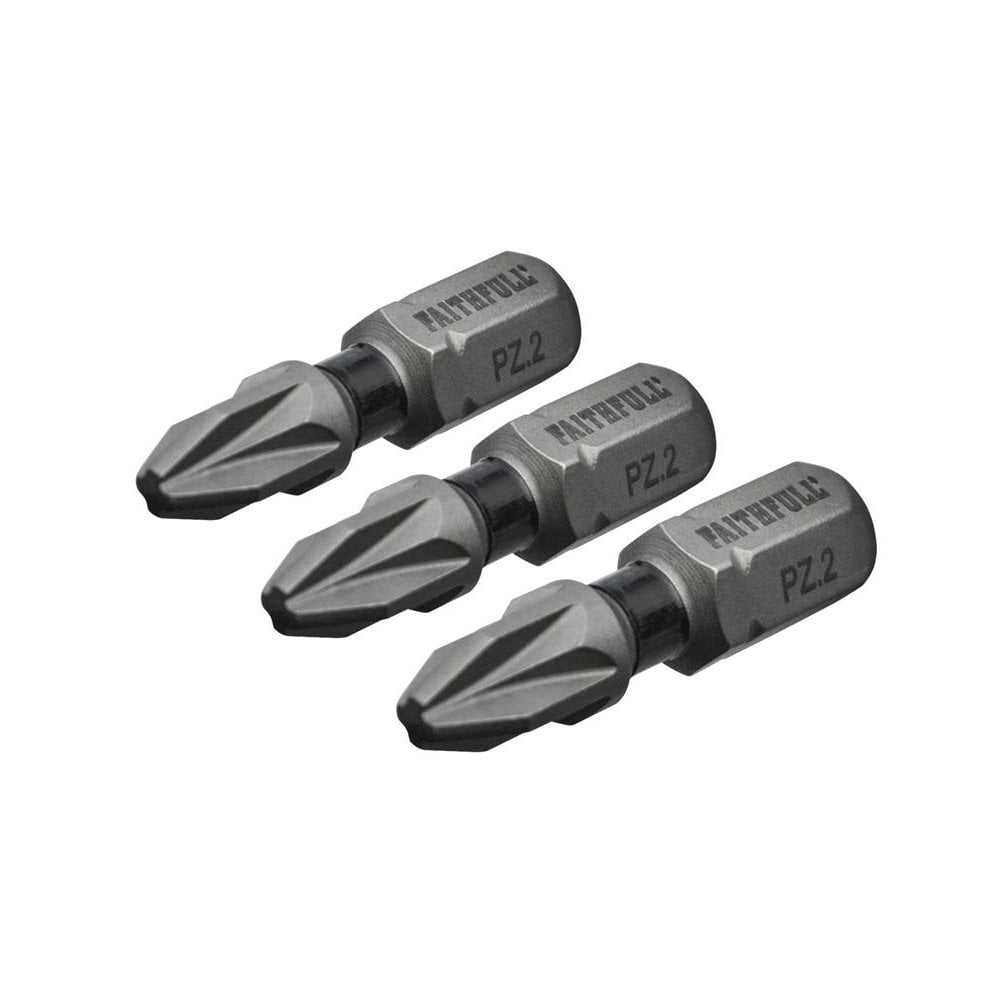 Faithfull Pozi Impact Screwdriver Bits PZ2 x 25mm (Pack 3)