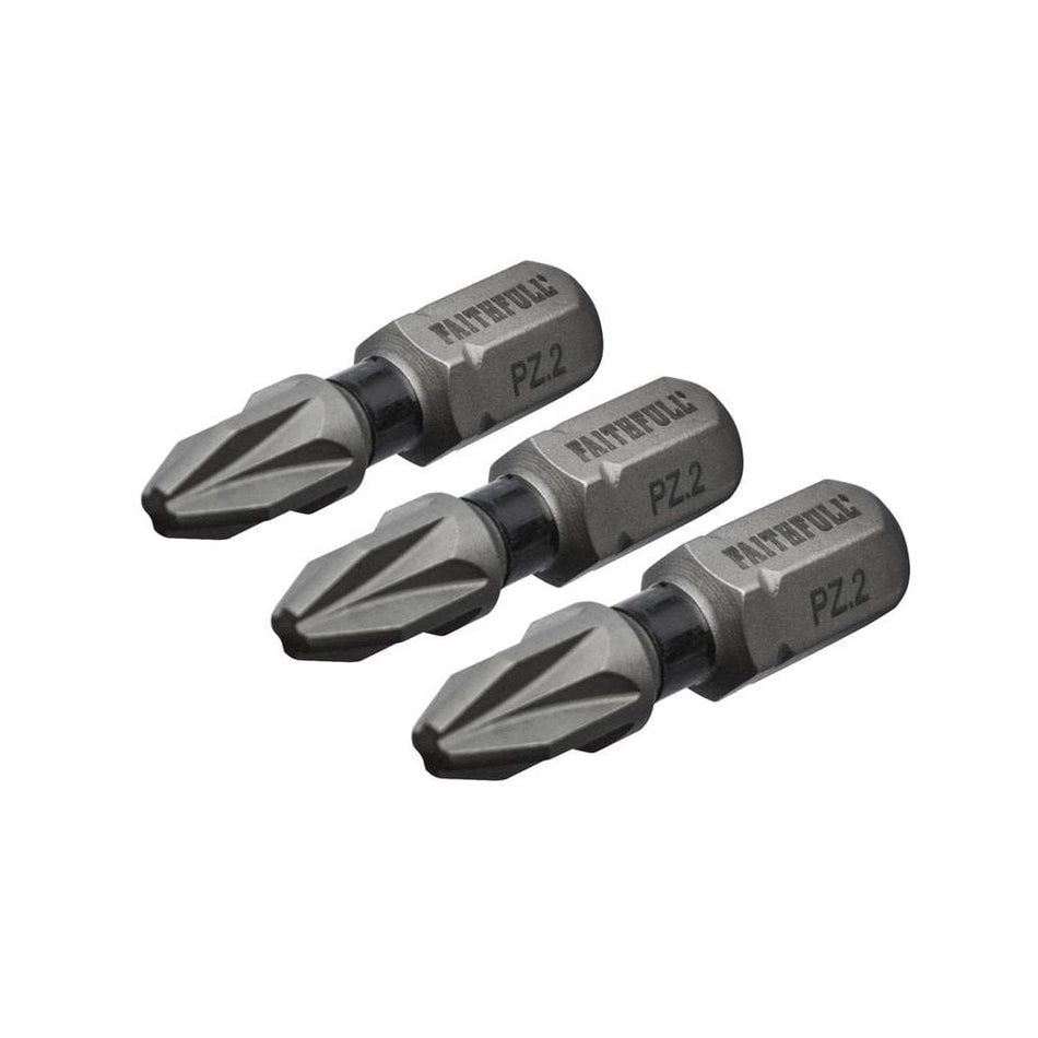 Faithfull Pozi Impact Screwdriver Bits PZ2 x 25mm (Pack 3)
