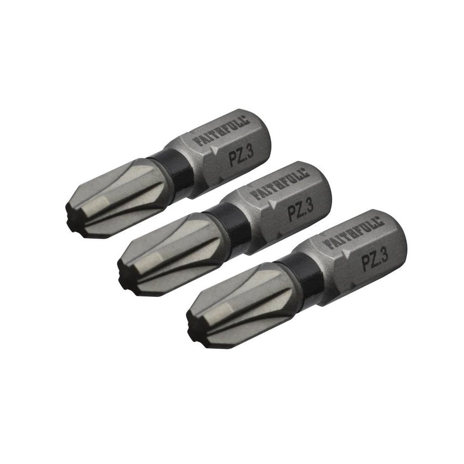 Faithfull Pozi Impact Screwdriver Bits PZ3 x 25mm (Pack 3)