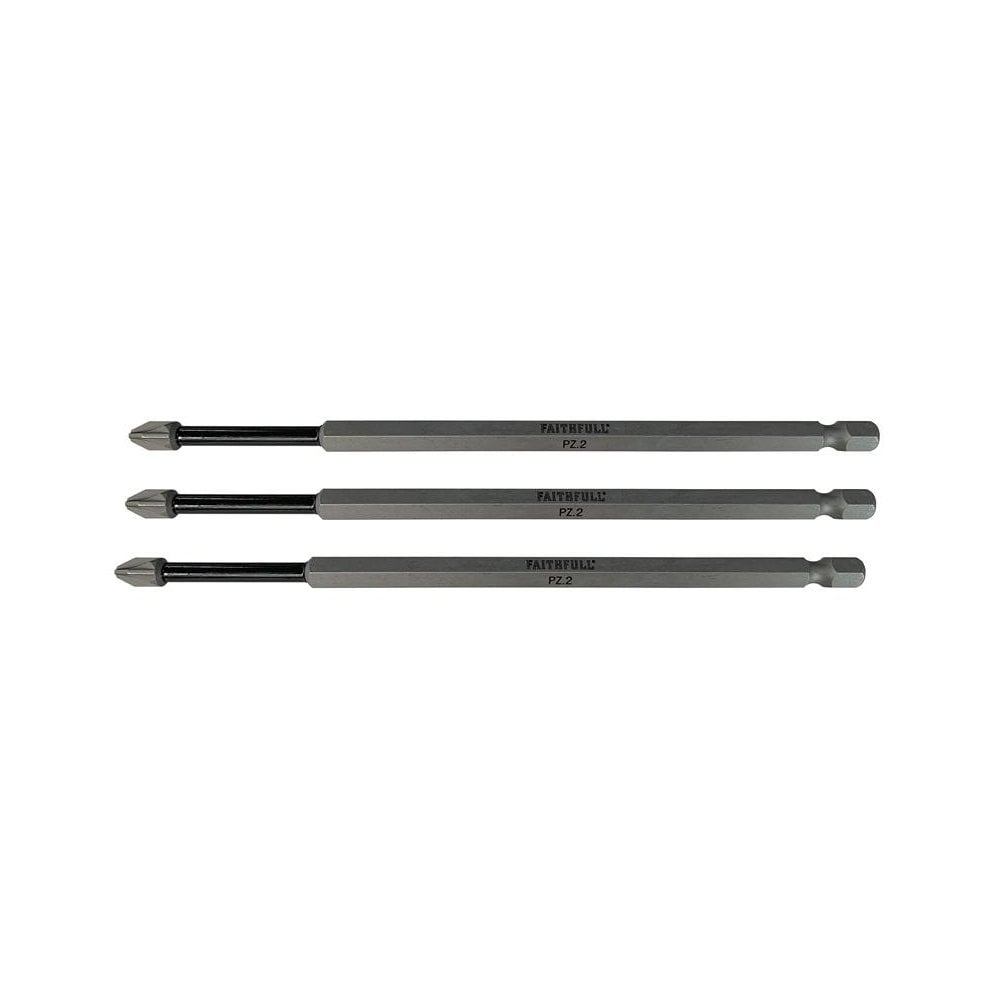 Faithfull Pozidriv Impact Screwdriver Bits PZ2 x 150mm (Pack 3)