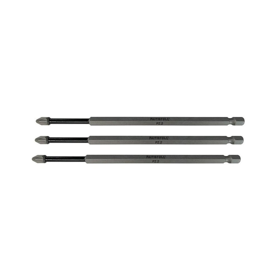 Faithfull Pozidriv Impact Screwdriver Bits PZ2 x 150mm (Pack 3)