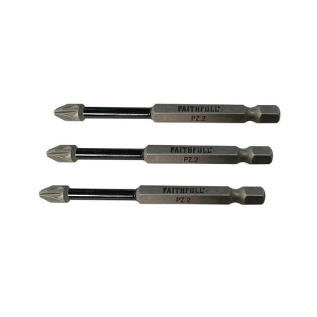 Faithfull Pozidriv Impact Screwdriver Bits PZ2 x 75mm (Pack 3)