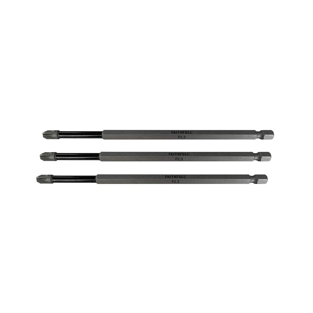 Faithfull Pozidriv Impact Screwdriver Bits PZ3 x 150mm (Pack 3)