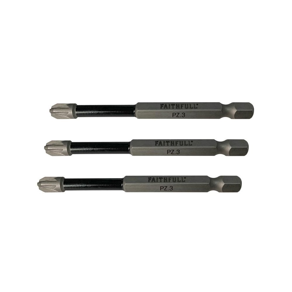 Faithfull Pozidriv Impact Screwdriver Bits PZ3 x 75mm (Pack 3)