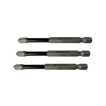 Faithfull Pozidriv Impact Screwdriver Bits PZ3 x 75mm (Pack 3)