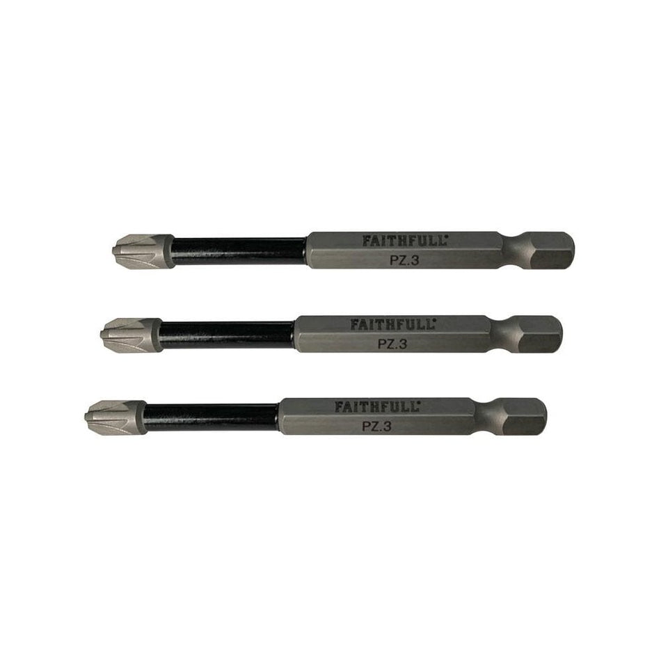 Faithfull Pozidriv Impact Screwdriver Bits PZ3 x 75mm (Pack 3)