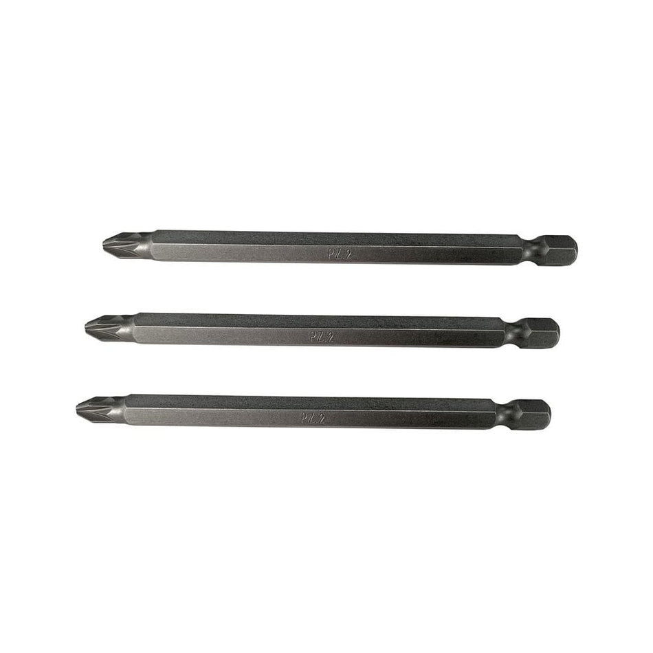 Faithfull Pozidriv S2 Power Screwdriver Bits PZ2 x 100mm (Pack 3)