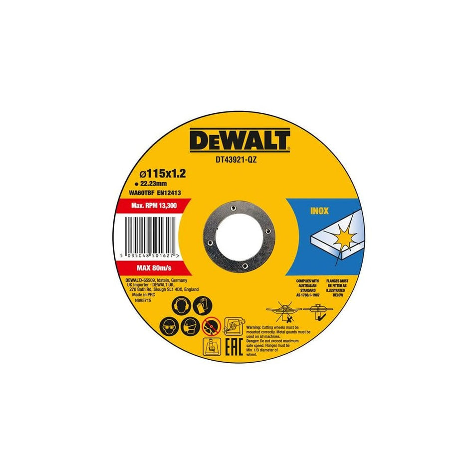DEWALT DT43921 Metal Cut Off Disc 115 x 1.2 x 22.23mm (Pack 10)