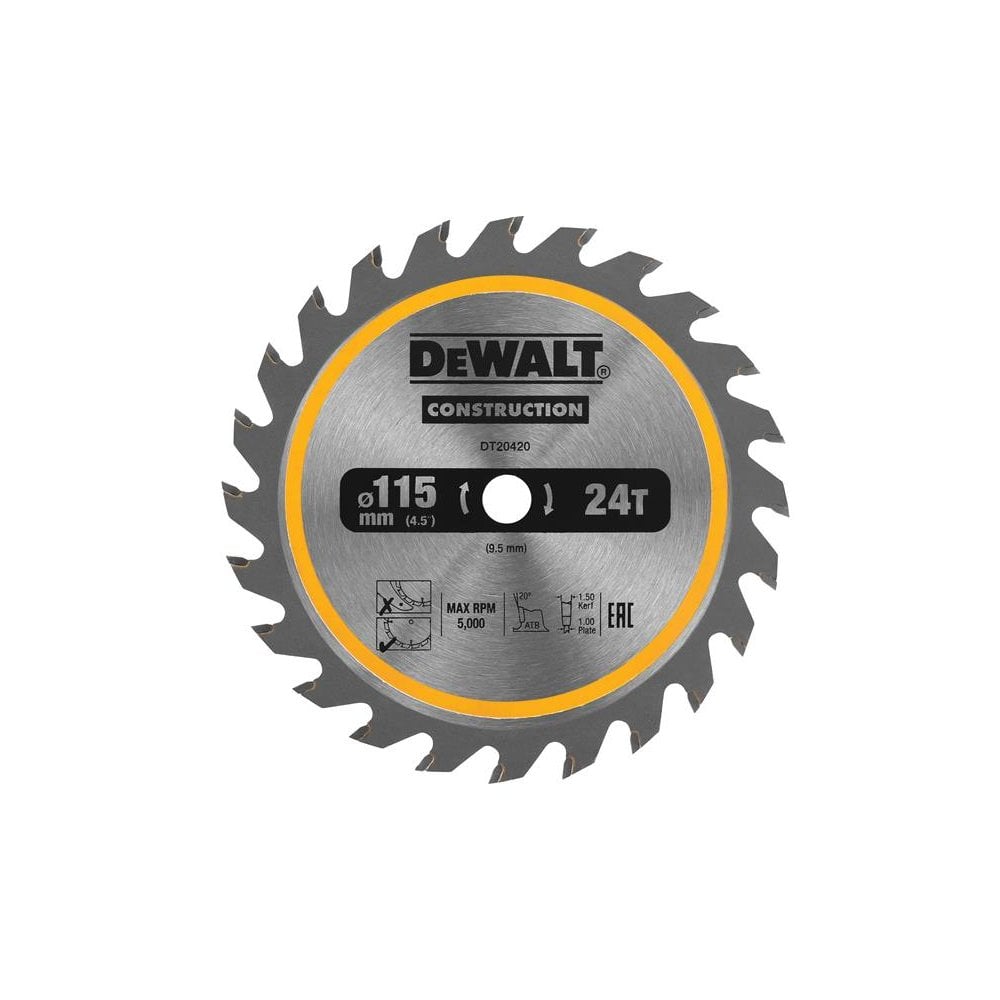 DEWALT DT20420 TCT Construction Circular Saw Blade 115 x 9.5mm x 24T
