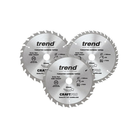 Trend CraftPro Cordless Saw Blade 165 x 20mm x 24T/40T (Pack 3)