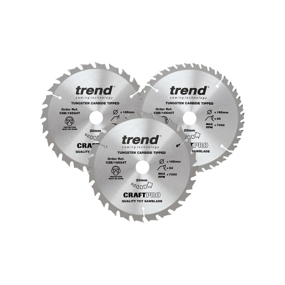 Trend CraftPro Cordless Saw Blade 165 x 20mm x 24T/40T (Pack 3)