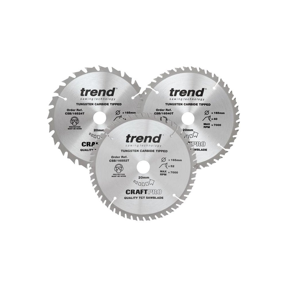 Trend CraftPro Cordless Saw Blade 165 x 20mm x 24T/40T/52T (Pack 3)