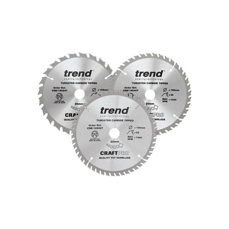 Trend CraftPro Cordless Saw Blade 165 x 20mm x 24T/40T/52T (Pack 3)