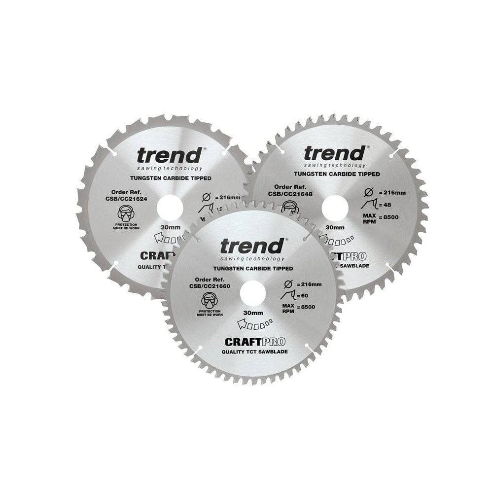 Trend CraftPro Mitre Saw Blade 216 x 30mm x 24T/48T/60T (Pack 3)