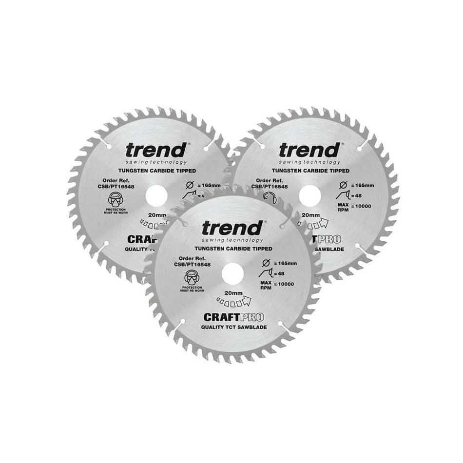Trend CraftPro Panel Trim Saw Blade 165 x 20mm x 48T (Pack 3)