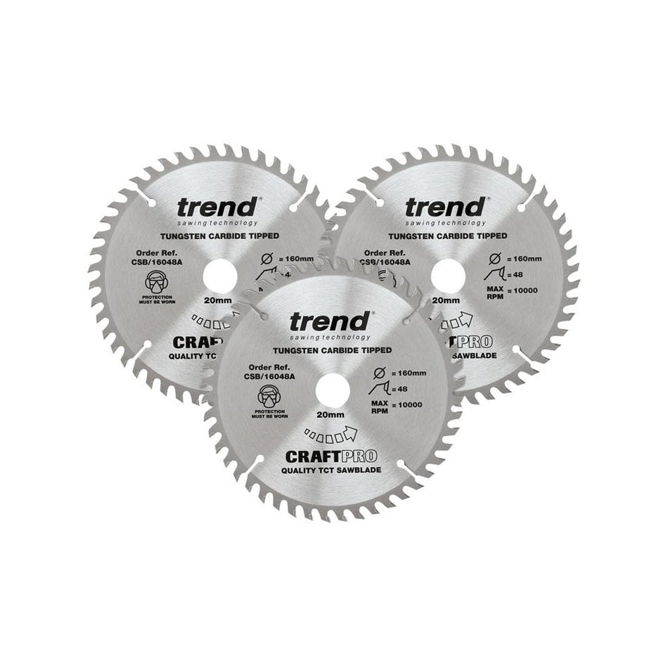 Trend CraftPro Plunge Saw Blade 160 x 20mm x 48T (Pack 3)