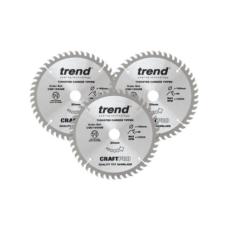 Trend CraftPro Plunge Saw Blade 165 x 20mm x 48T (Pack 3)