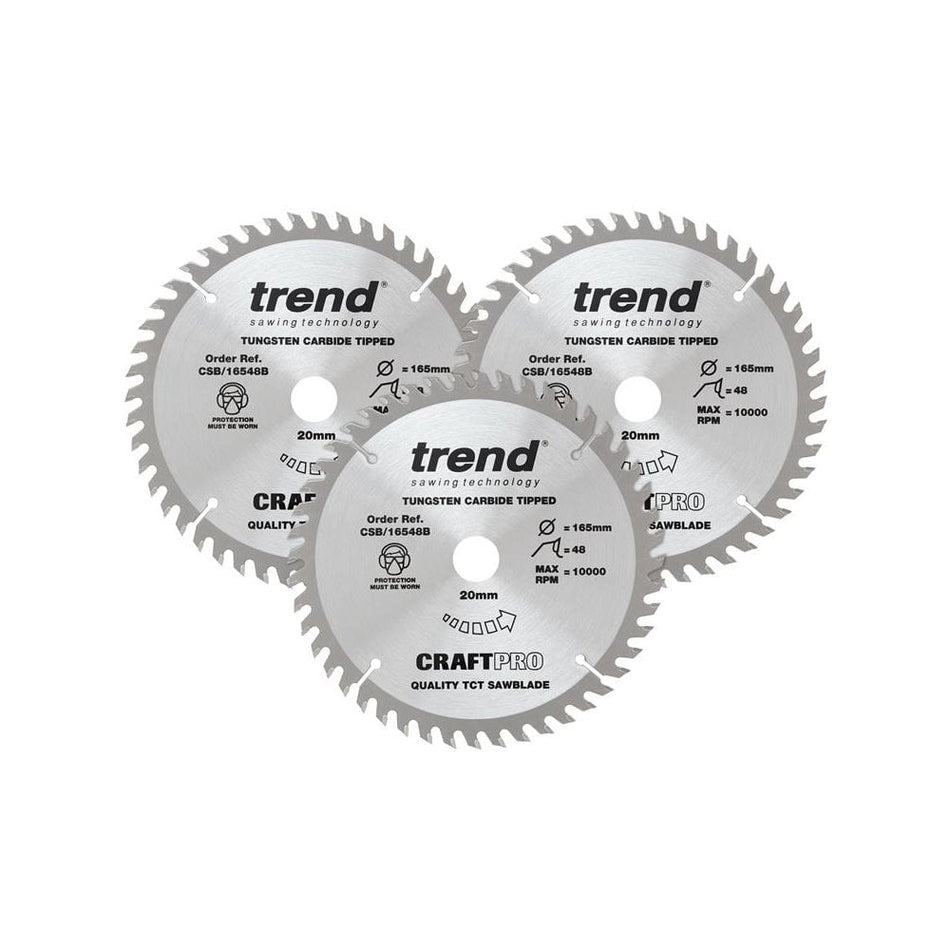 Trend CraftPro Plunge Saw Blade 165 x 20mm x 48T (Pack 3)