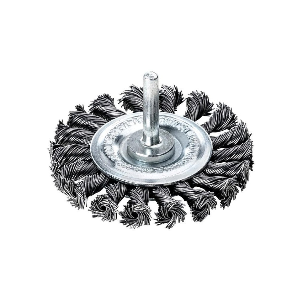 Lessmann Knotted Wheel Brush with Shank 75 x 16mm, 0.50 Steel Wire