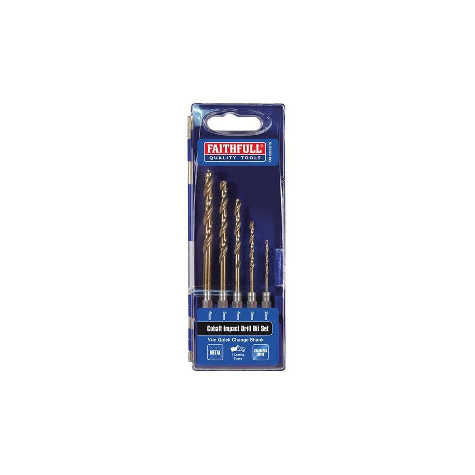 Faithfull HSSE M35 Cobalt Quick-Change Impact Drill Bit Set, 5 Piece