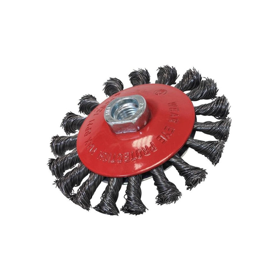Faithfull Conical Wire Brush 100mm x M14 x 2 0.50mm Wire