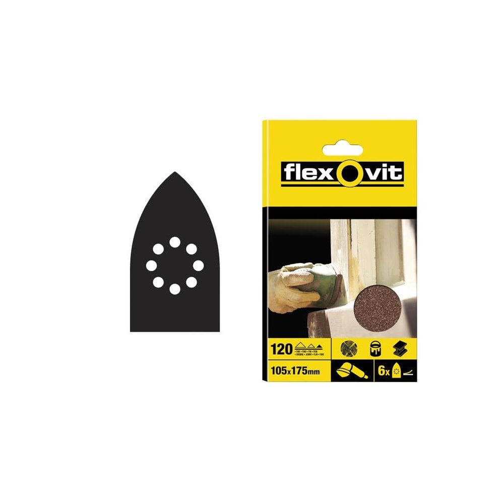 Flexovit Detail Hook & Loop Sanding Sheets 105 x 175mm Fine 120g (6)