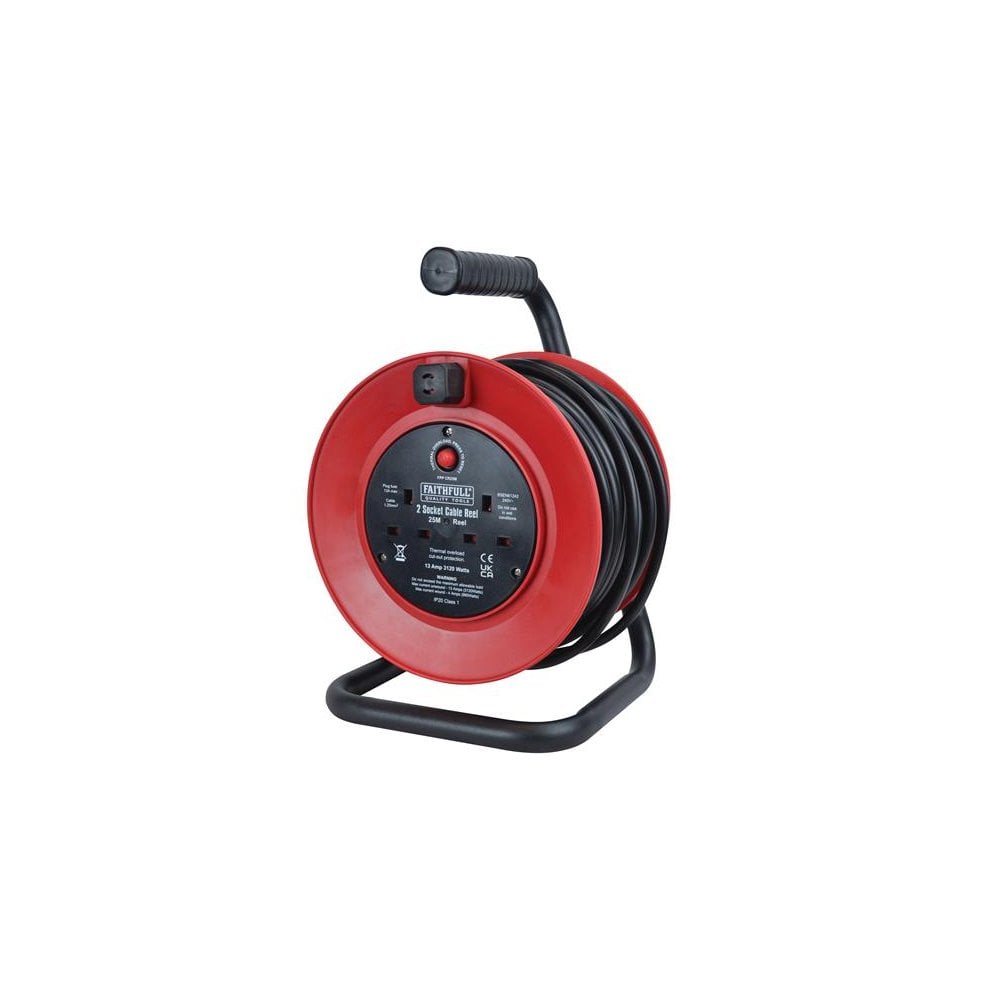 Faithfull Power Plus Cable Reel 25 Metre 13 Amp 230 Volt