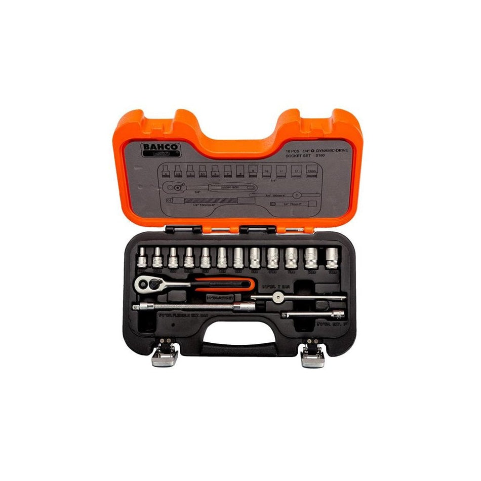 Bahco S160 Socket Set of 16 Metric & AF 1/4in Drive