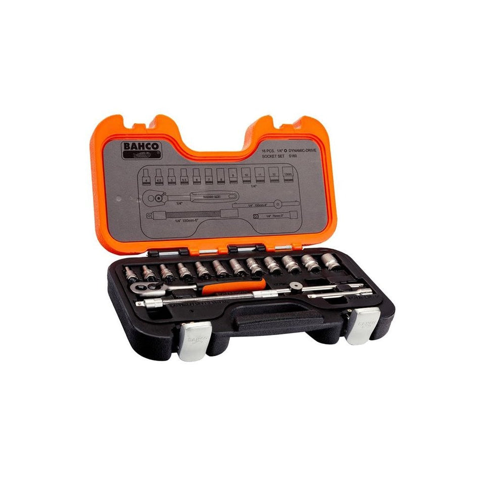 Bahco S160 Socket Set of 16 Metric & AF 1/4in Drive