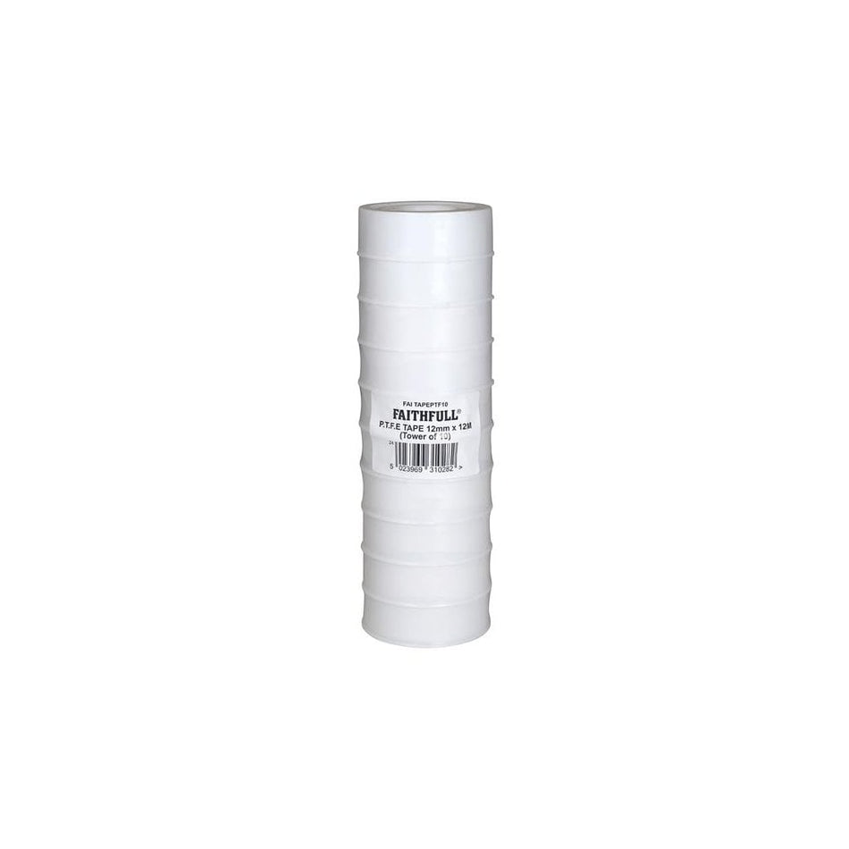 Faithfull P.T.F.E Tape 12mm X 12m White (Pack 10)