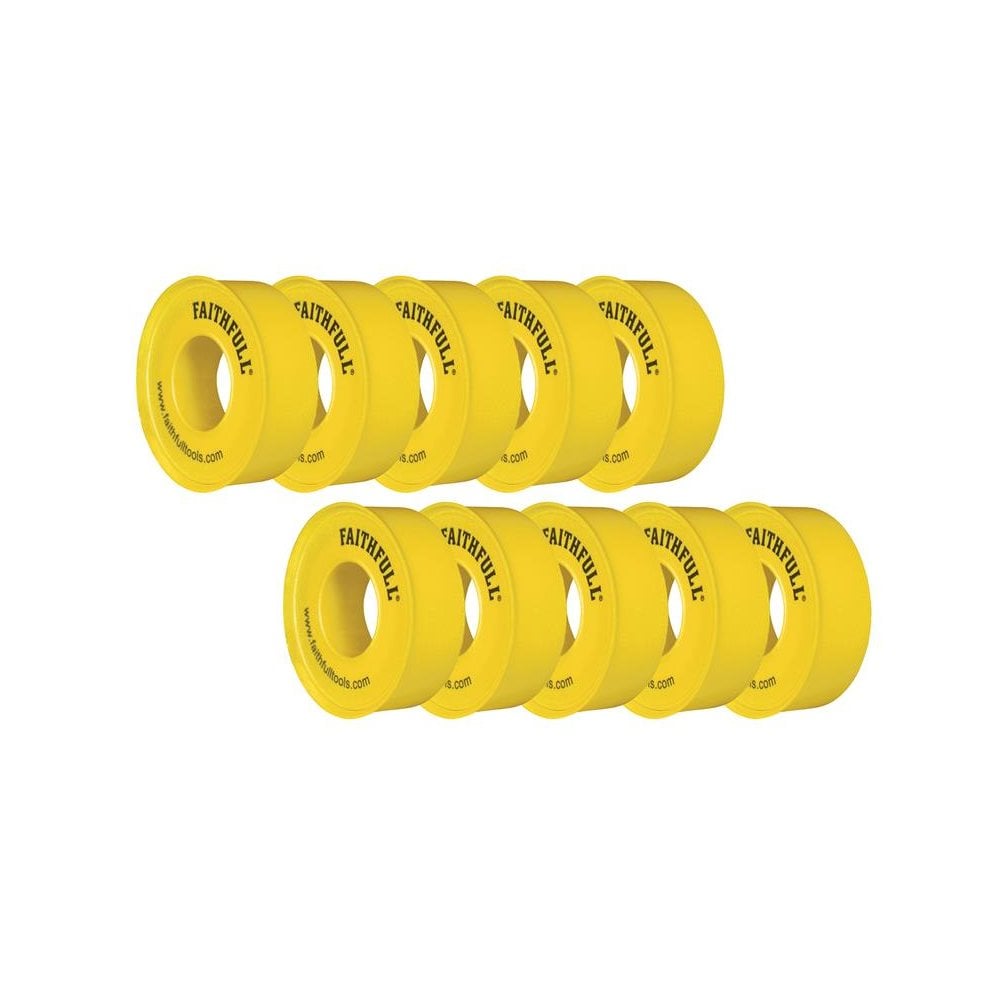 Faithfull P.T.F.E Gas Tape 12mm x 5m White (Pack 10) -No. 0800125TB