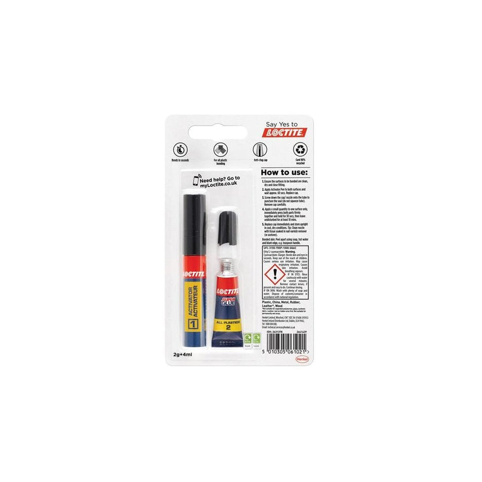 Loctite All Plastics Super Glue, Tube 4ml + Pen 2g
