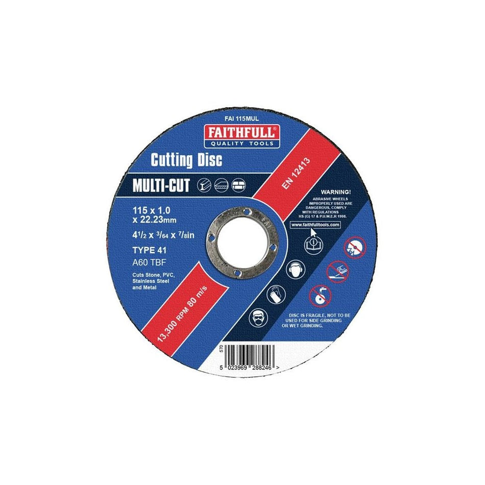 Faithfull Multi-Cut Thin Cut Off Wheel 115mm x 1.0 x 22 Pack of 10