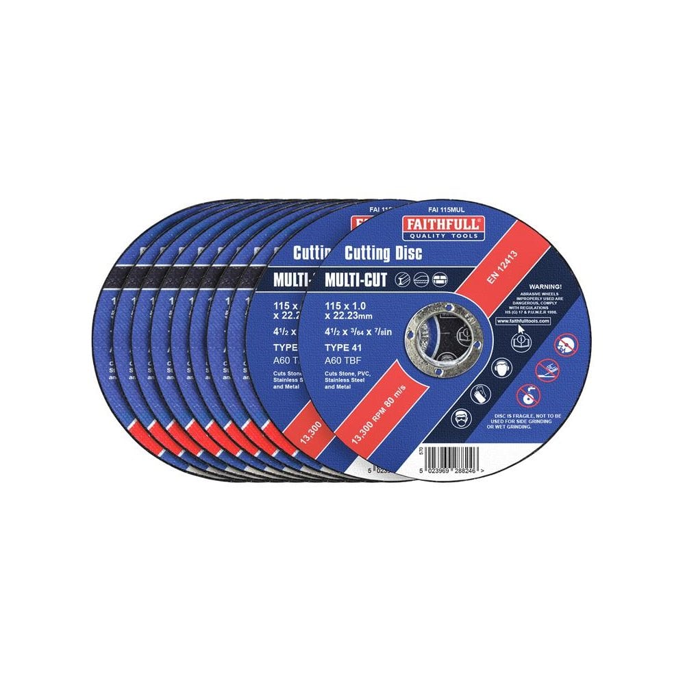 Faithfull Multi-Cut Thin Cut Off Wheel 115mm x 1.0 x 22 Pack of 10