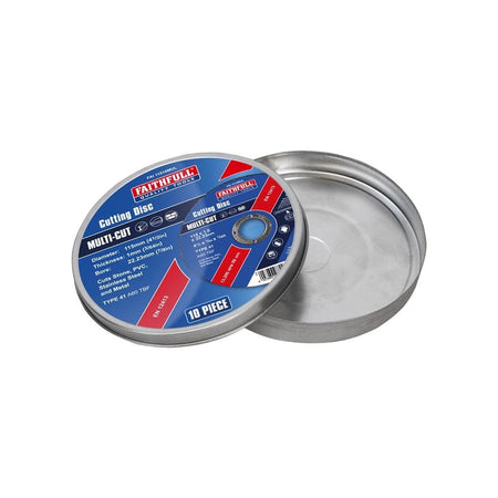 Faithfull Multi-Cut Thin Cut Off Wheel 115mm x 1.0 x 22 Pack of 10