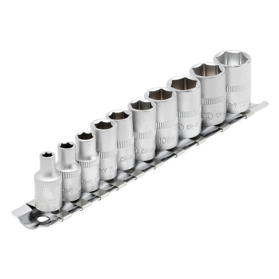 DRAPER 1/4" Sq. Dr. Metric Sockets on Metal Rail (10 piece) : Model No. BD10MM