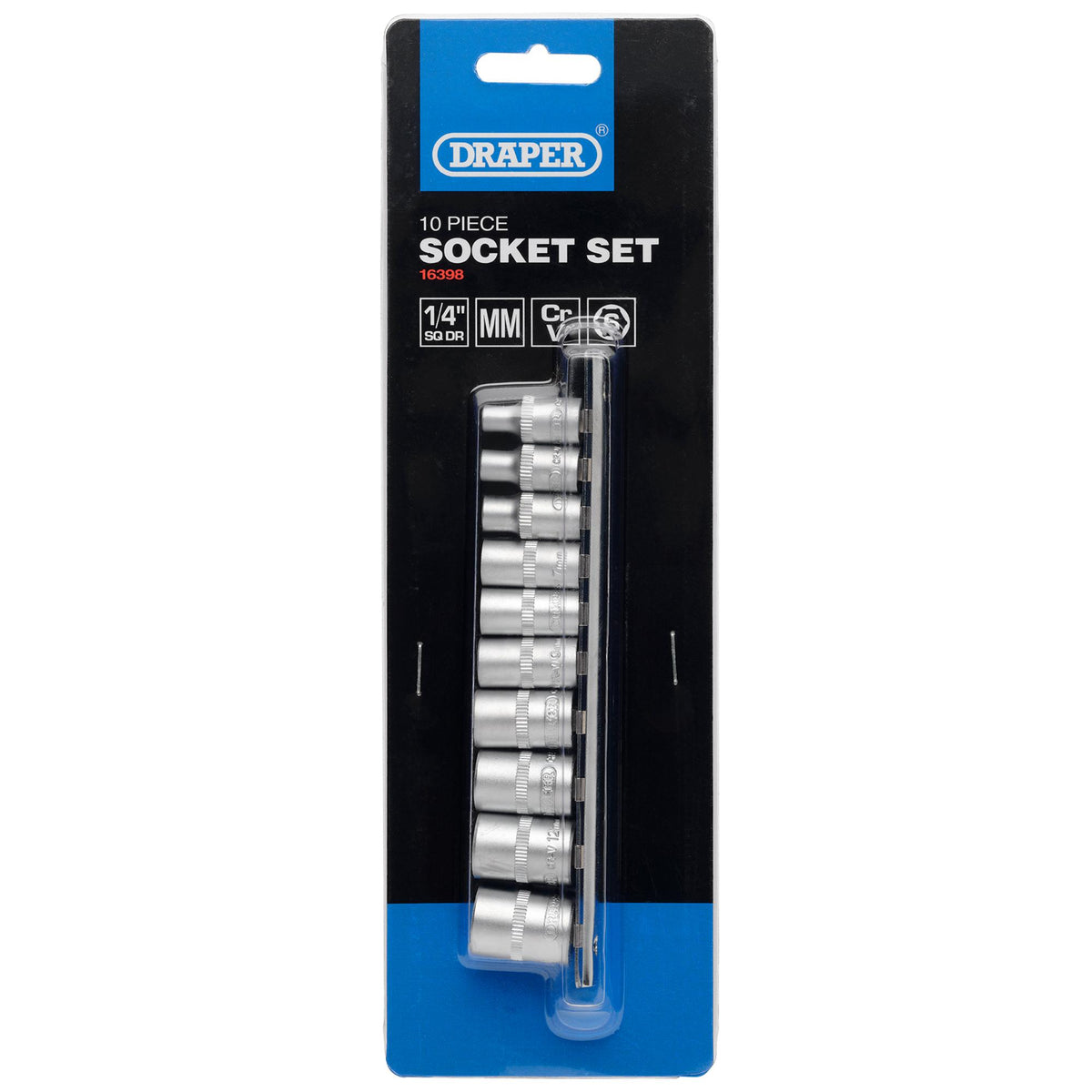 DRAPER 1/4" Sq. Dr. Metric Sockets on Metal Rail (10 piece) : Model No. BD10MM