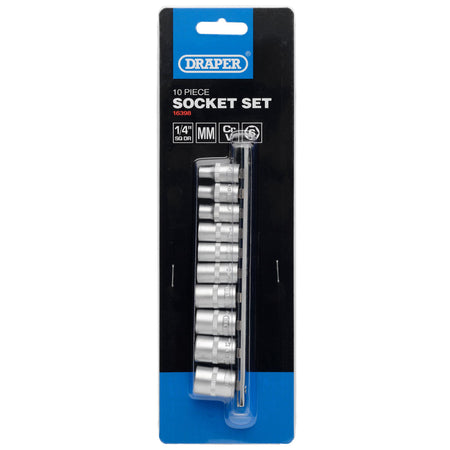 DRAPER 1/4" Sq. Dr. Metric Sockets on Metal Rail (10 piece) : Model No. BD10MM