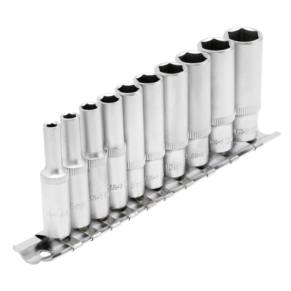 DRAPER 1/4" Sq. Dr. Metric Deep Sockets on Metal Rail (10 piece) : Model No. BD10MMD