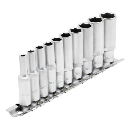 DRAPER 1/4" Sq. Dr. Metric Deep Sockets on Metal Rail (10 piece) : Model No. BD10MMD