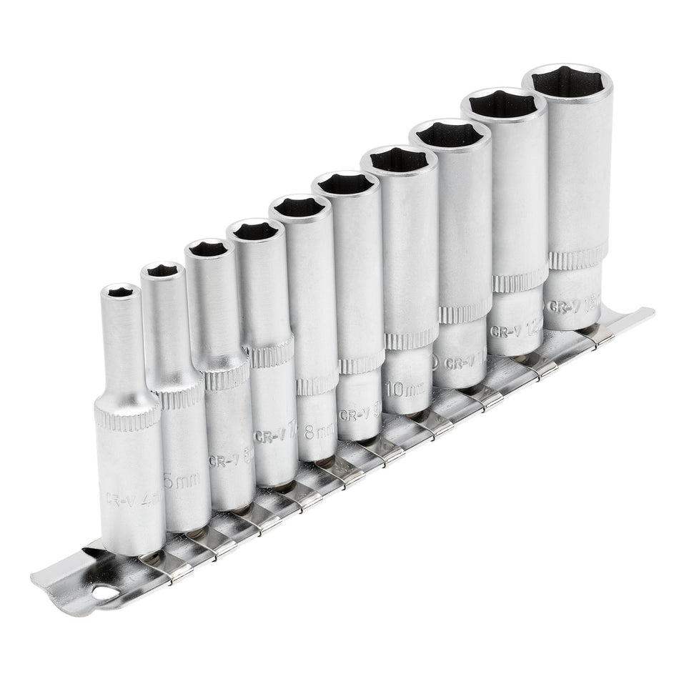 DRAPER 1/4" Sq. Dr. Metric Deep Sockets on Metal Rail (10 piece) : Model No. BD10MMD
