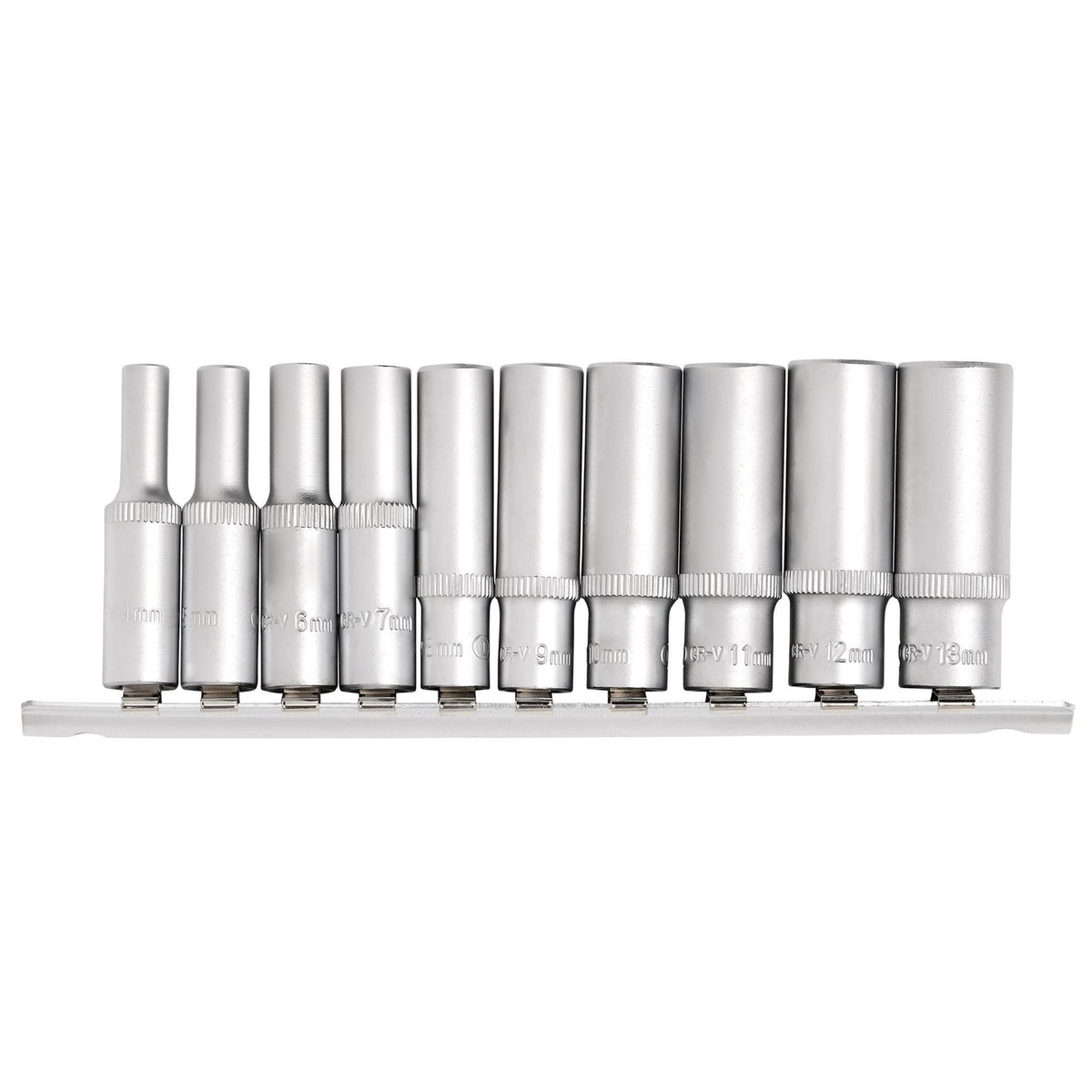 DRAPER 1/4" Sq. Dr. Metric Deep Sockets on Metal Rail (10 piece) : Model No. BD10MMD