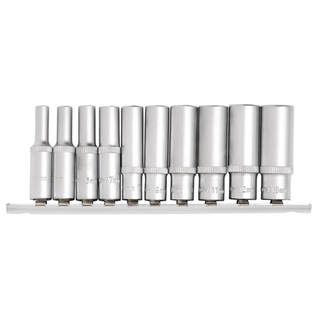 DRAPER 1/4" Sq. Dr. Metric Deep Sockets on Metal Rail (10 piece) : Model No. BD10MMD