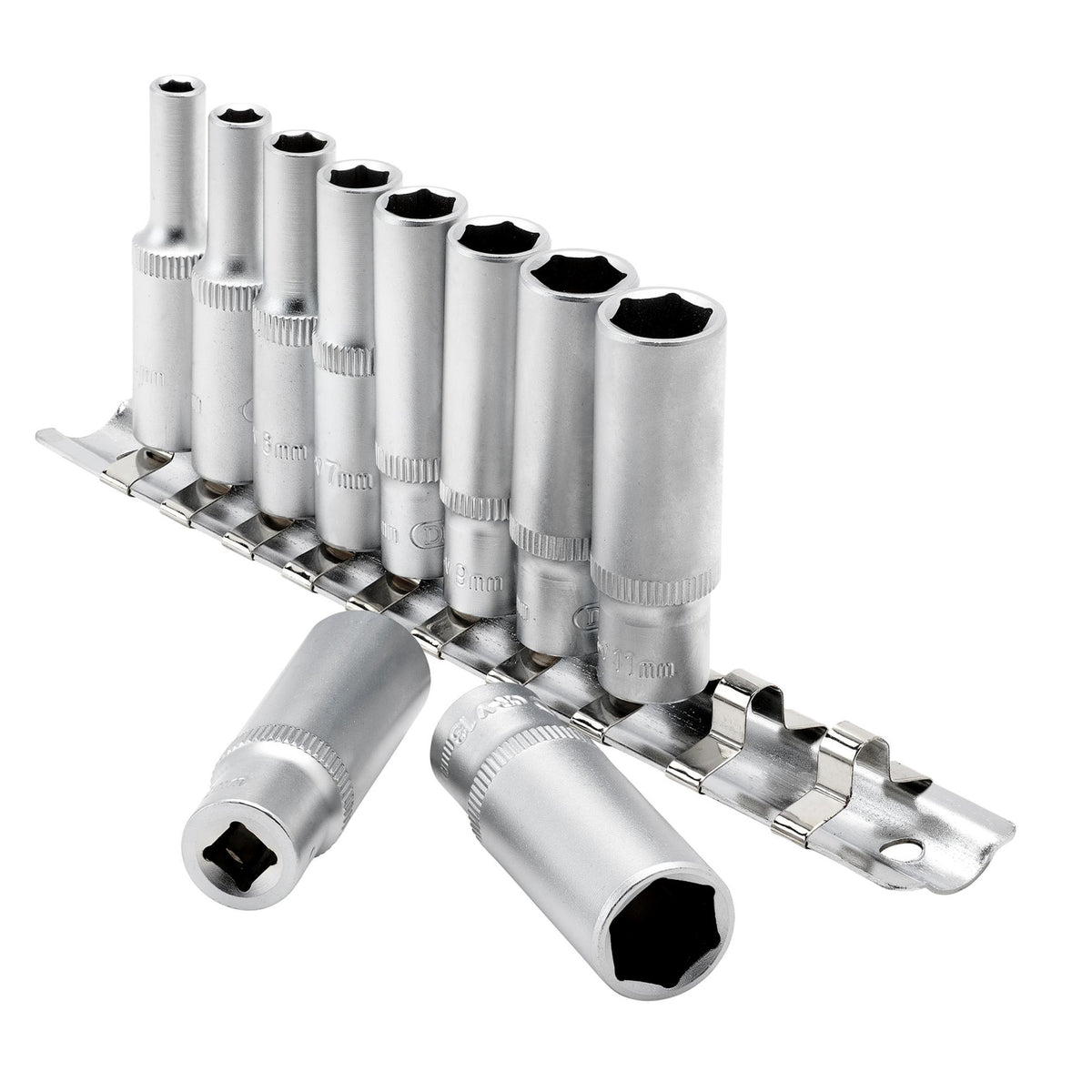 DRAPER 1/4" Sq. Dr. Metric Deep Sockets on Metal Rail (10 piece) : Model No. BD10MMD
