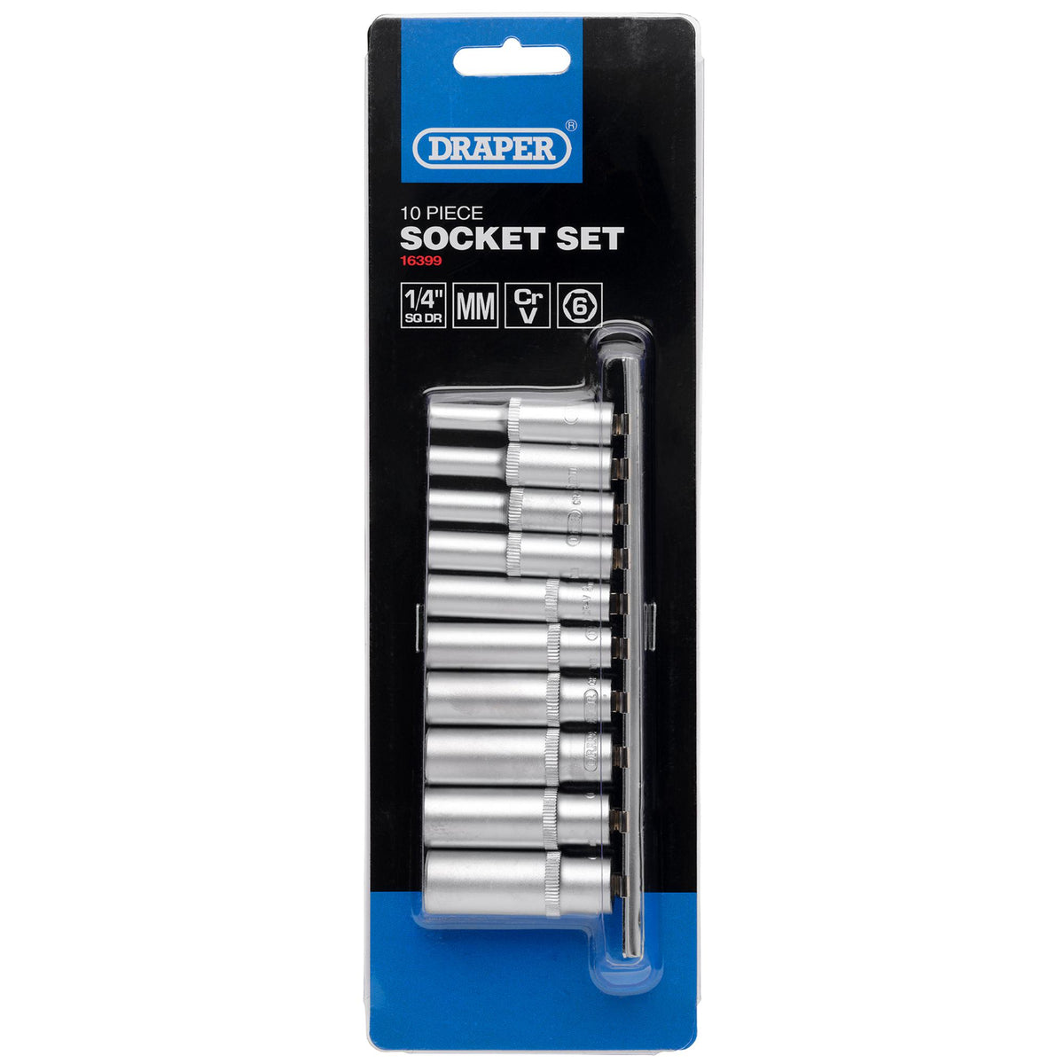 DRAPER 1/4" Sq. Dr. Metric Deep Sockets on Metal Rail (10 piece) : Model No. BD10MMD