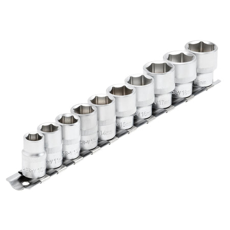DRAPER 3/8" Square Drive Socket Set on Metal Rail (10 Piece) : Model No. DD10MM
